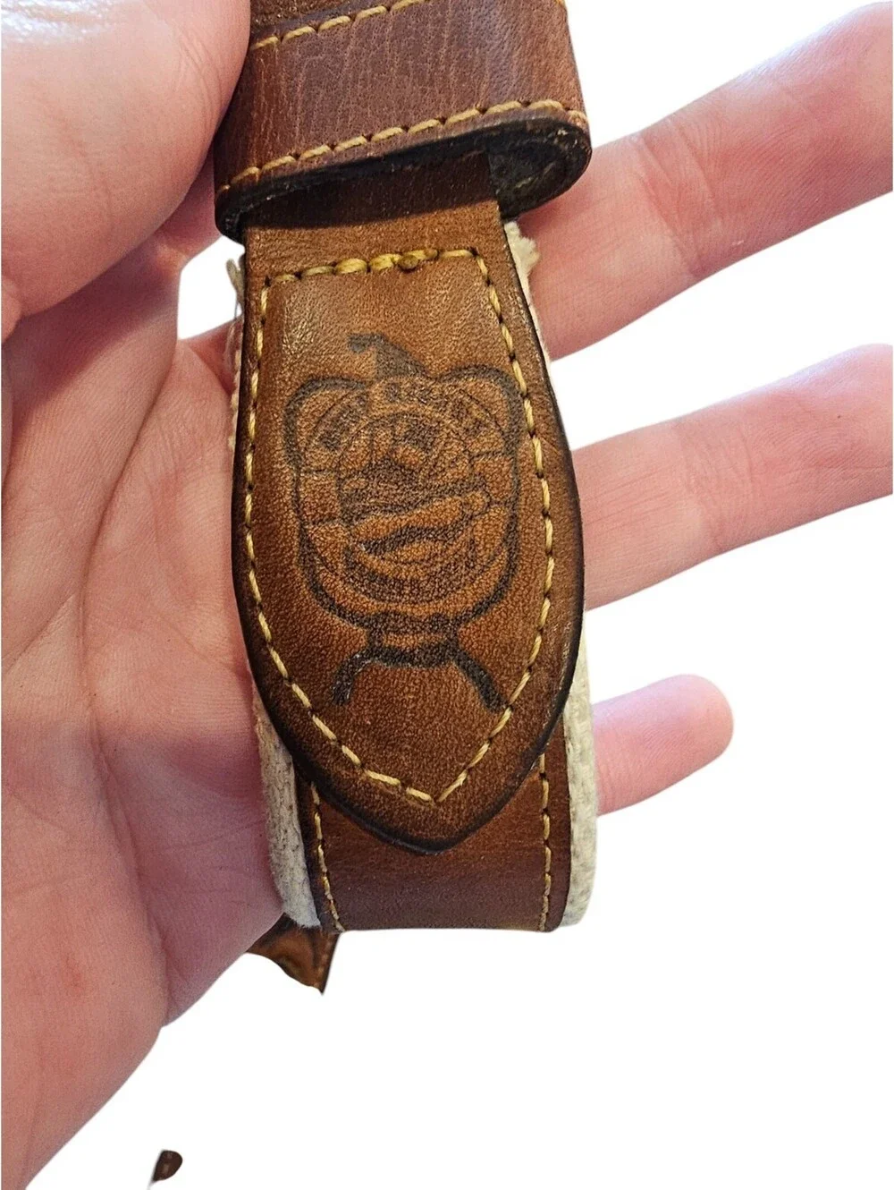 Vintage Mens Sz 44 Leather and Canvas Belt Fish Whale Embossed